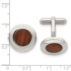 Chisel Stainless Steel Polished Koa Wood Inlay Circle Cufflinks fine designer jewelry for men and women