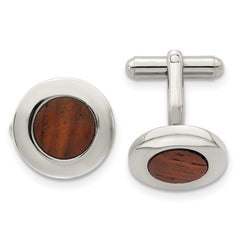 Chisel Stainless Steel Polished Koa Wood Inlay Circle Cufflinks fine designer jewelry for men and women