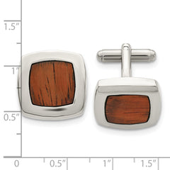 Chisel Stainless Steel Polished Koa Wood Inlay Rounded Square Cufflinks fine designer jewelry for men and women