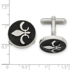 Chisel Stainless Steel Polished Enameled with Fleur de lis Circle Cufflinks fine designer jewelry for men and women