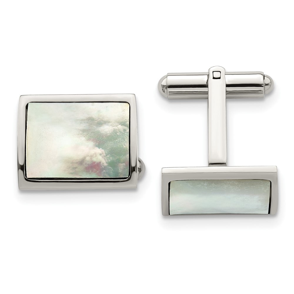Chisel Stainless Steel Polished Mother Of Pearl Cufflinks fine designer jewelry for men and women