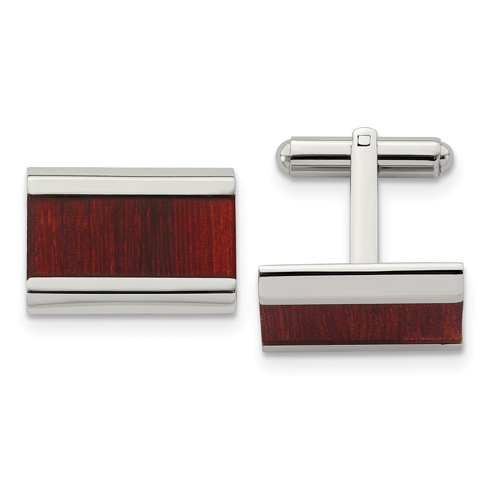Chisel Stainless Steel Polished Red Koa Wood Inlay Rectangle Cufflinks fine designer jewelry for men and women
