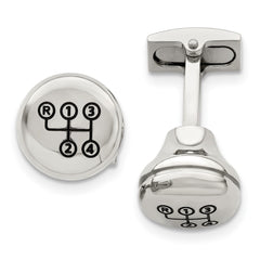 Chisel Stainless Steel Polished Enameled Stick Shift Design Cufflinks fine designer jewelry for men and women
