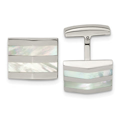 Chisel Stainless Steel Polished Mother Of Pearl Square Cufflinks fine designer jewelry for men and women
