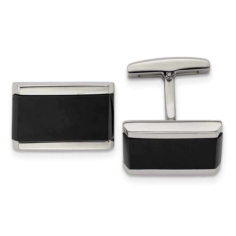 Chisel Stainless Steel Polished Black Onyx Rectangle Cufflinks fine designer jewelry for men and women