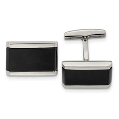 Chisel Stainless Steel Polished Black Onyx Rectangle Cufflinks fine designer jewelry for men and women