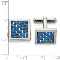 Chisel Stainless Steel Polished with Blue Carbon Fiber Inlay Square Cufflinks fine designer jewelry for men and women