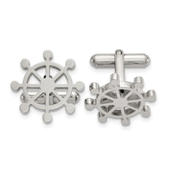 Chisel Stainless Steel Polished Ship's Wheel Cufflinks fine designer jewelry for men and women