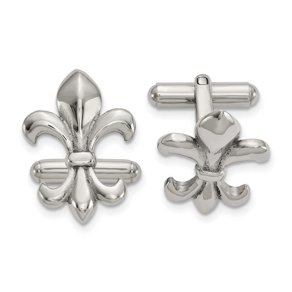 Chisel Stainless Steel Polished Fleur de Lis Cufflinks fine designer jewelry for men and women