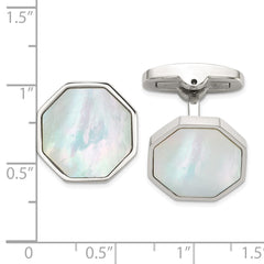 Chisel Stainless Steel Polished with Mother of Pearl Inlay Octagon Cuff Links fine designer jewelry for men and women