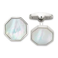 Chisel Stainless Steel Polished with Mother of Pearl Inlay Octagon Cuff Links fine designer jewelry for men and women