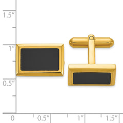 Chisel Stainless Steel Polished Yellow IP-Plated with Black Epoxy Inlay Rectangle Cuff Links fine designer jewelry for men and women