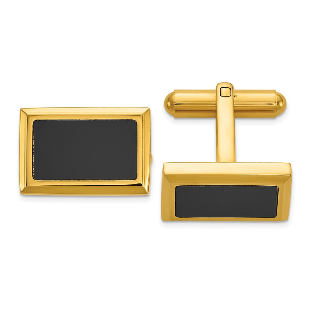 Chisel Stainless Steel Polished Yellow IP-Plated with Black Epoxy Inlay Rectangle Cuff Links fine designer jewelry for men and women