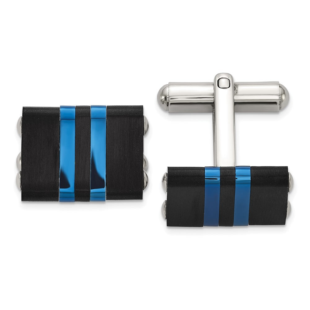 Chisel Stainless Steel Brushed and Polished Black and Blue IP-Plated Cuff Links fine designer jewelry for men and women