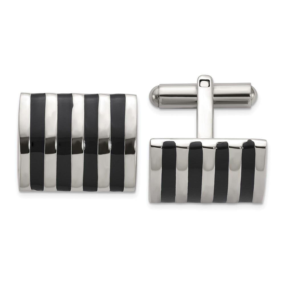 Chisel Stainless Steel Polished with Black Enamel Stripes Cuff Links fine designer jewelry for men and women
