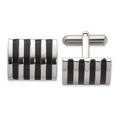 Chisel Stainless Steel Polished with Black Enamel Stripes Cuff Links fine designer jewelry for men and women