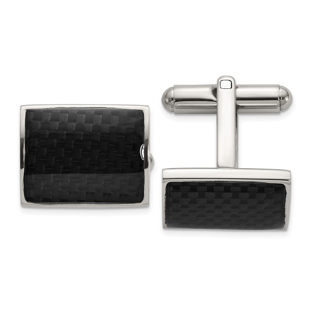 Chisel Stainless Steel Polished with Black Carbon Fiber Inlay Cuff Links fine designer jewelry for men and women