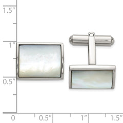 Chisel Stainless Steel Polished with Mother of Pearl Inlay Cuff Links fine designer jewelry for men and women