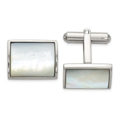 Chisel Stainless Steel Polished with Mother of Pearl Inlay Cuff Links fine designer jewelry for men and women