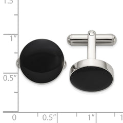 Chisel Stainless Steel Polished with Black Enameled Center Cuff Links fine designer jewelry for men and women