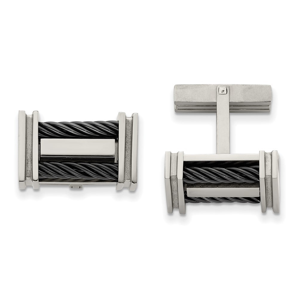 Chisel Titanium Polished Black IP-Plated Wire Cuff Links fine designer jewelry for men and women
