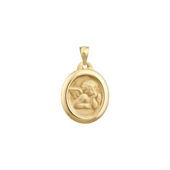 14k Yellow Gold Framed Guardian Angel Pendant, 15mm