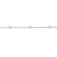 Sterling Silver Cubic Zirconia Station Chain Anklet, Adjustable 9-10 Inches