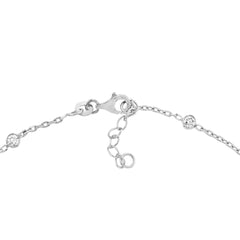 Sterling Silver Cubic Zirconia Station Chain Anklet, Adjustable 9-10 Inches