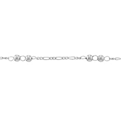 Sterling Silver Beads on Figaro Chain Adjustable Anklet, 10"