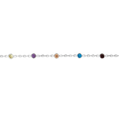 Sterling Silver Multi-Color CZ Chain Anklet, 10 Inch, Adjustable