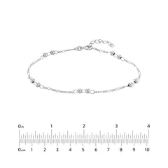 Sterling Silver Beads on Figaro Chain Adjustable Anklet, 10"