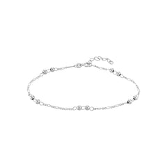 Sterling Silver Beads on Figaro Chain Adjustable Anklet, 10"