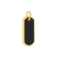 14K Yellow Gold Dog Tag Pendant with Black Enamel Border, 1 Inch Length