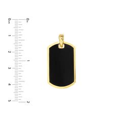 14K Yellow Gold Dog Tag Pendant with Black Enamel Border, 1 Inch Length