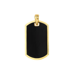 14K Yellow Gold Dog Tag Pendant with Black Enamel Border, 1 Inch Length