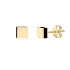 14K Yellow Gold Black Enamel Square Stud Earrings, 6mm