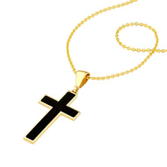 14K Yellow Gold Cross Pendant with Black Enamel, 1 Inch