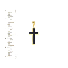 14K Yellow Gold Cross Pendant with Black Enamel, 1 Inch