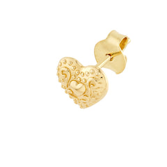 14K Real Yellow Gold Heart Pattern Stud Earrings, 8mm