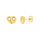 14k Yellow Gold Heart Puff Mariner Stud Earrings, 8mm