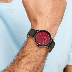 Chisel Mens Matte Black IP-plated Red Dial Watch