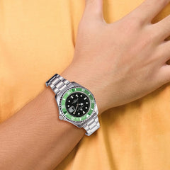Charles Hubert Stainless Steel Black Dial Green Bezel Men's Watch