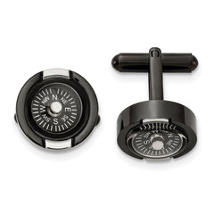 Chisel Stainless Steel Polished Black IP - Plated Functional Compass Cufflinks - JewelryAffairs