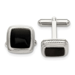 Chisel Stainless Steel Polished Black IP - Plated Textured Edge Cufflinks - JewelryAffairs