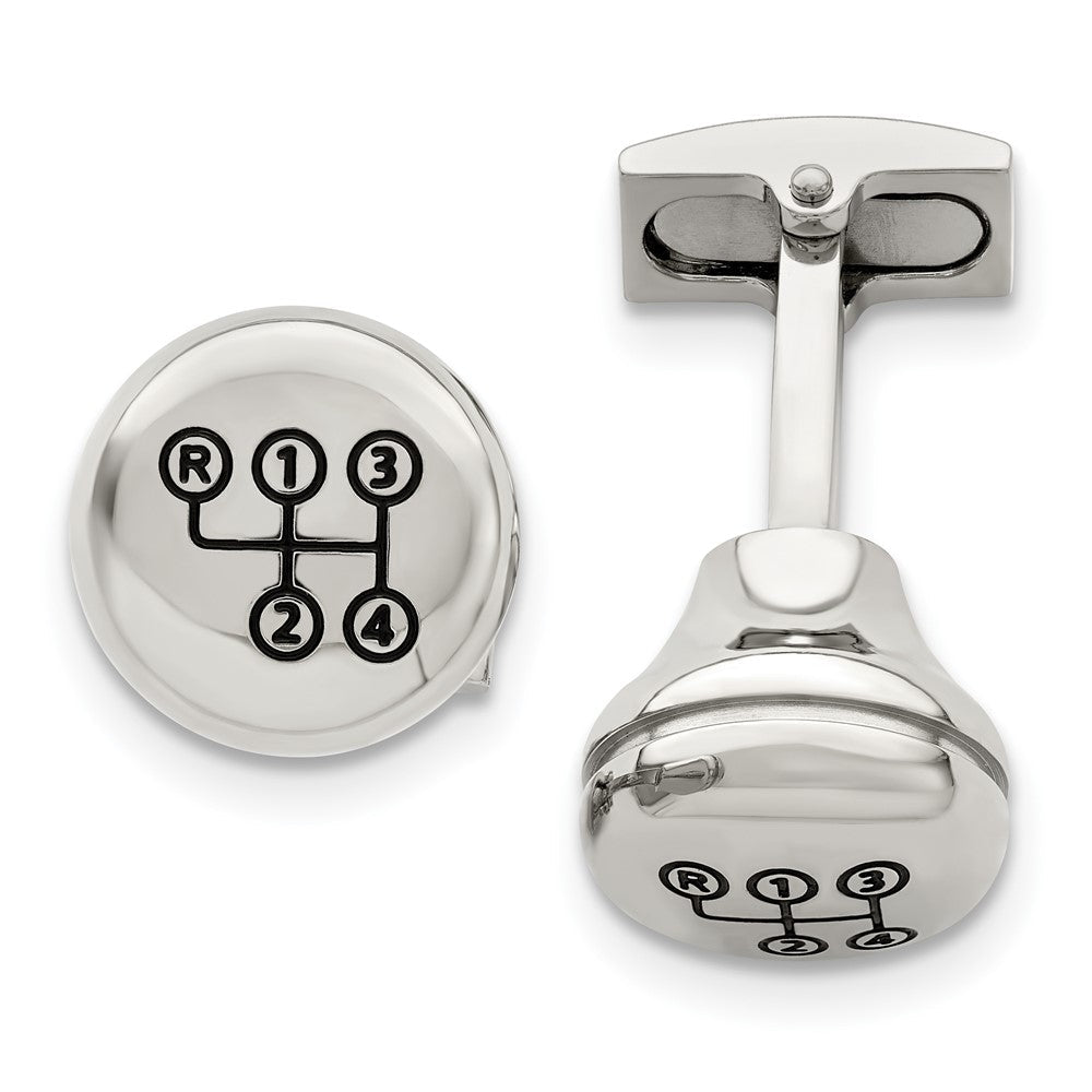 Chisel Stainless Steel Polished Enameled Stick Shift Design Cufflinks - JewelryAffairs