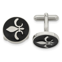 Chisel Stainless Steel Polished Enameled with Fleur de lis Circle Cufflinks - JewelryAffairs