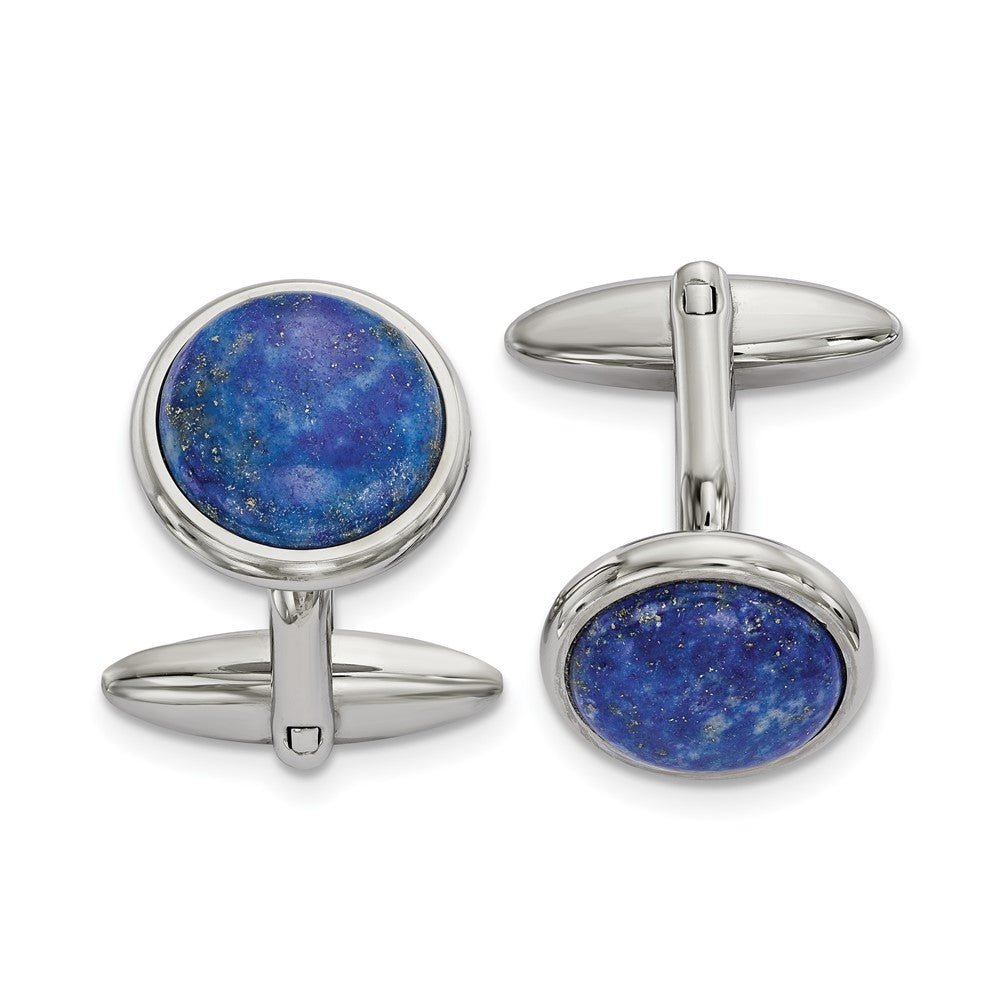 Chisel Stainless Steel Polished Lapis Circle Cufflinks - JewelryAffairs
