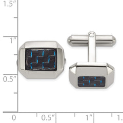 Chisel Stainless Steel Polished with Black and Blue Carbon Fiber Inlay Cuff Links - JewelryAffairs