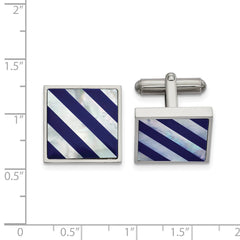 Chisel Stainless Steel Polished with Mother of Pearl and Blue Shell Inlay Cufflinks - JewelryAffairs