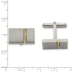 Chisel Titanium Brushed Yellow IP - Plated with CZ Rectangular Cuff Links - JewelryAffairs